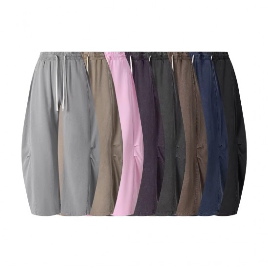 Men's Multi Pockets Cotton Loose Straight Leg Streetwear Casual Trousers